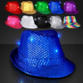 Shiny Single Colored Fedora Hats with Flashing Lights