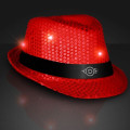 Shiny Single Colored Fedora Hats with Flashing Lights
