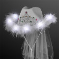 White Light Up Cowgirl Hat with Veil