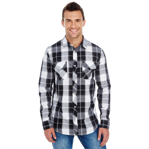 Men's Long-Sleeve Plaid Pattern Woven Shirt