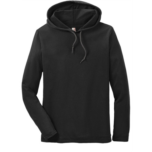 Gildan 100% Ring Spun Cotton Long Sleeve Hooded T-Shirt.
