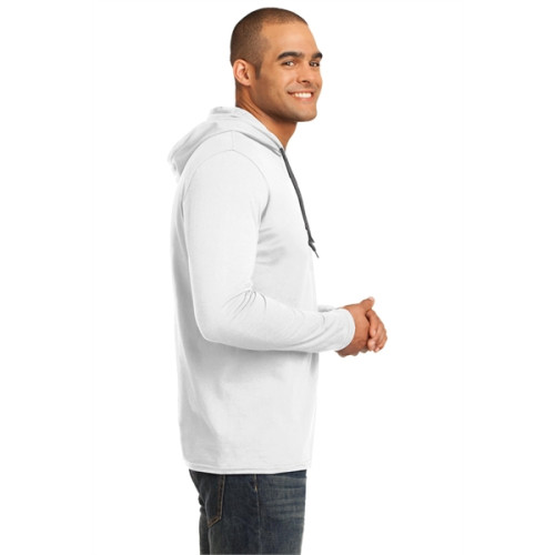 Gildan 100% Ring Spun Cotton Long Sleeve Hooded T-Shirt.