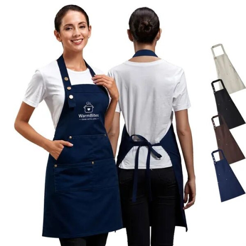 13 oz. Canvas Kitchen Apron w/ Buttons & 2 front pockets