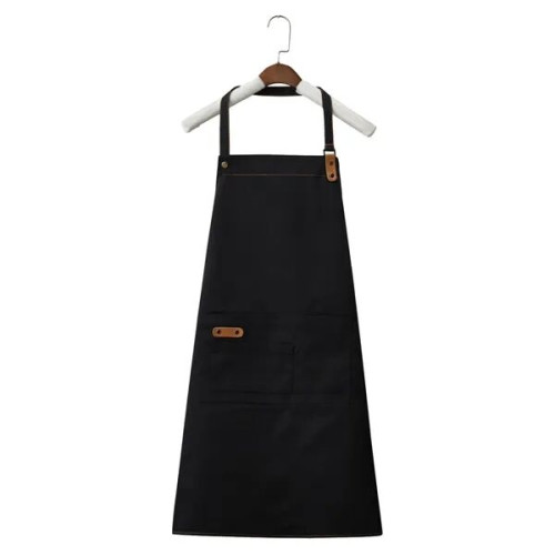 14 oz. Canvas Kitchen Apron w/ Leather accent & 2 pockets
