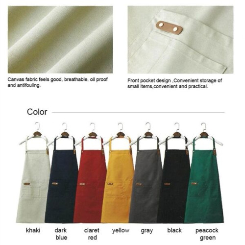 14 oz. Canvas Kitchen Apron w/ Leather accent & 2 pockets