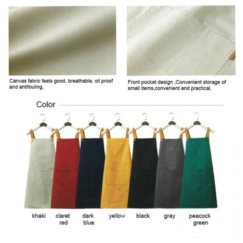 14 oz. Canvas Kitchen Apron w/ Brown shoulder Strap