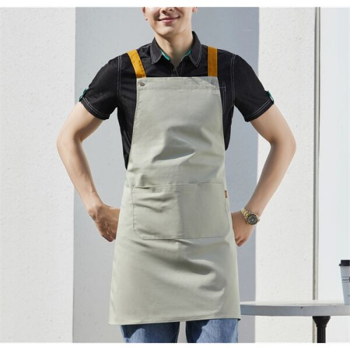 14 oz. Canvas Kitchen Apron w/ Brown shoulder Strap