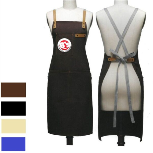 14 oz Thick Canvas Kitchen Apron w/ Cross Straps & 3 Pockets