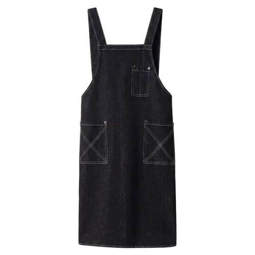 Cotton Denim Kitchen Aprons w/ Cross Strap & 3 pockets