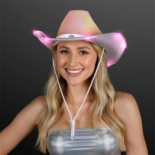Light Up Iridescent Cowgirl Hat with White Band