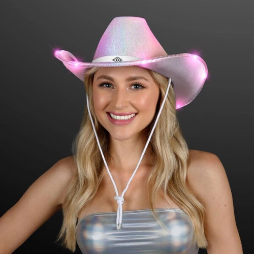 Light Up Iridescent Cowgirl Hat with White Band