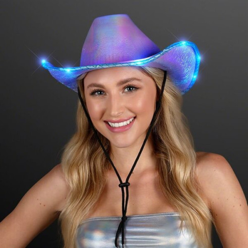 Light Up Iridescent Cowgirl Hat with White Band