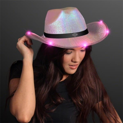 Light Up Iridescent Cowgirl Hat with Black Band
