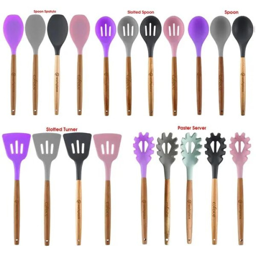 Silicone Cooking Or Serving Utensil With Wooden Handle