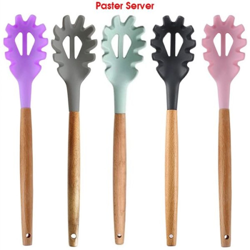 Silicone Cooking Or Serving Utensil With Wooden Handle