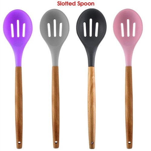 Silicone Cooking Or Serving Utensil With Wooden Handle