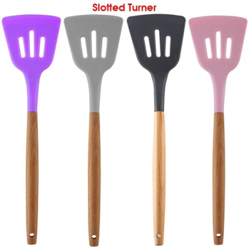 Silicone Cooking Or Serving Utensil With Wooden Handle