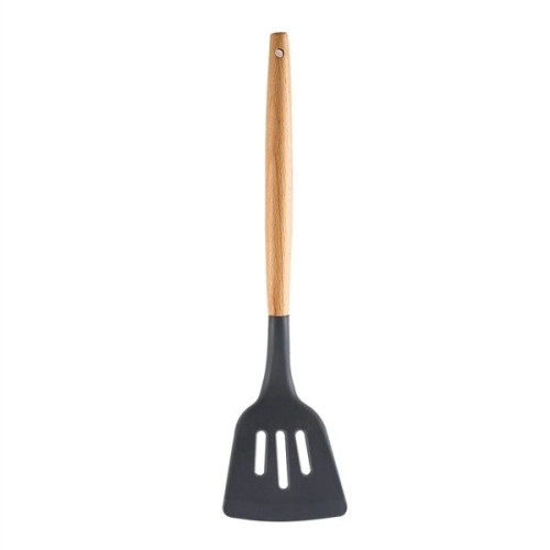 Silicone Cooking Or Serving Utensil With Wooden Handle