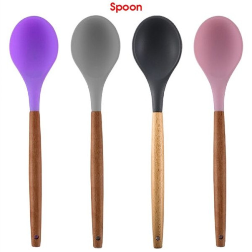 Silicone Cooking Or Serving Utensil With Wooden Handle