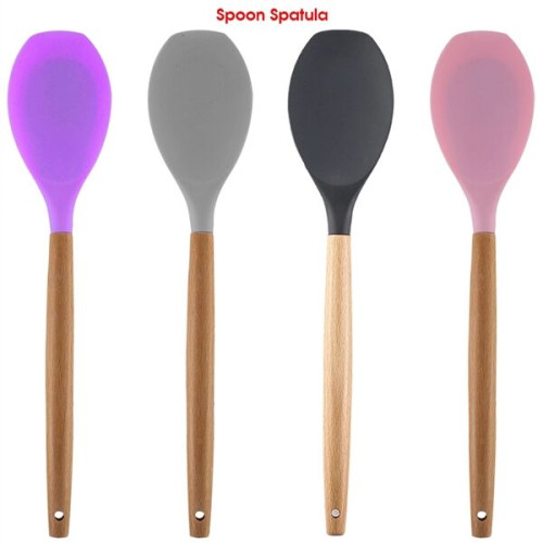 Silicone Cooking Or Serving Utensil With Wooden Handle