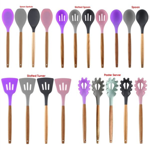 Silicone Cooking Or Serving Utensil With Wooden Handle