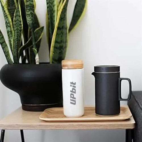 Imari 10 OZ Double Wall Ceramic Mug With Bamboo Lid