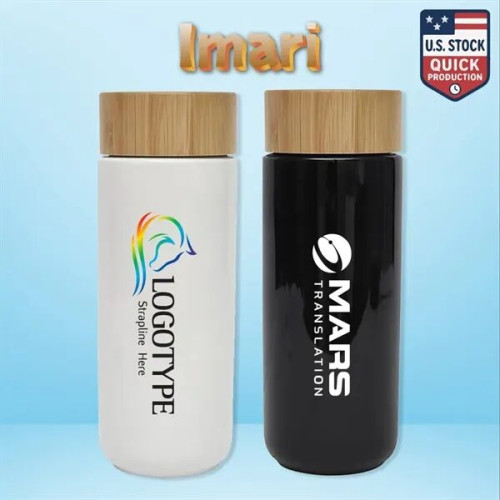 Imari 10 OZ Double Wall Ceramic Mug With Bamboo Lid