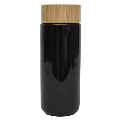 Imari 10 OZ Double Wall Ceramic Mug With Bamboo Lid