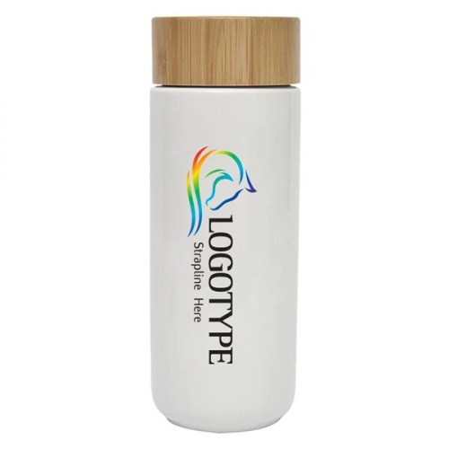 Imari 10 OZ Double Wall Ceramic Mug With Bamboo Lid