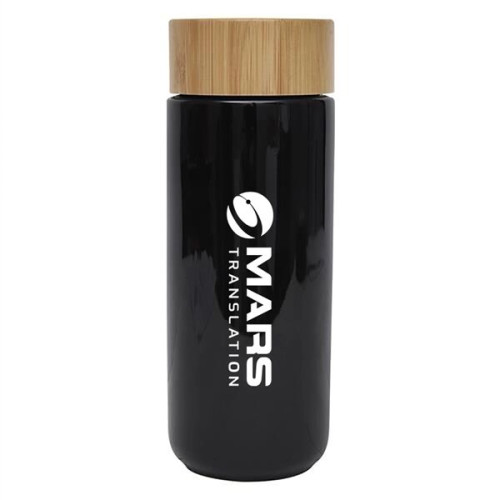 Imari 10 OZ Double Wall Ceramic Mug With Bamboo Lid