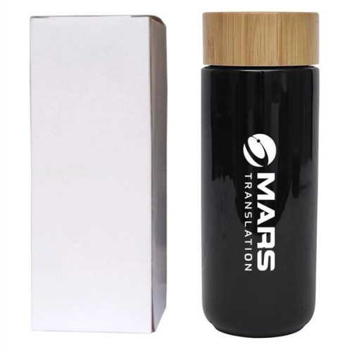 Imari 10 OZ Double Wall Ceramic Mug With Bamboo Lid