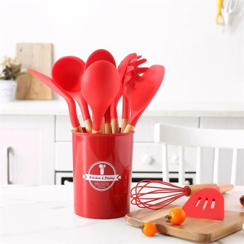 13pcs Silicone Cooking Utensils Set with Wooden Handles