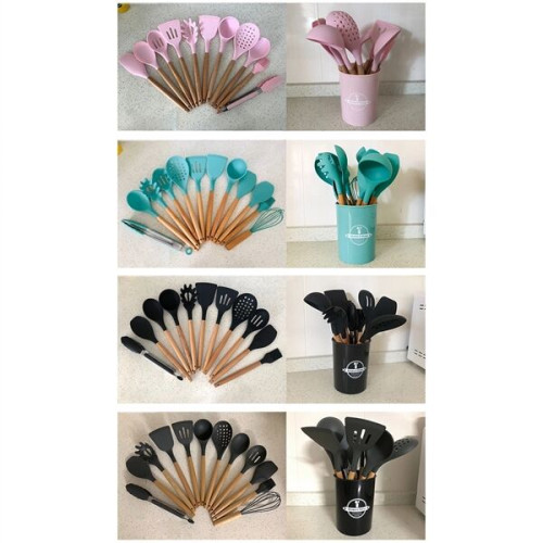 13pcs Silicone Cooking Utensils Set with Wooden Handles