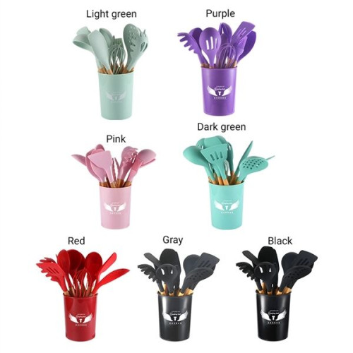 13pcs Silicone Cooking Utensils Set with Wooden Handles