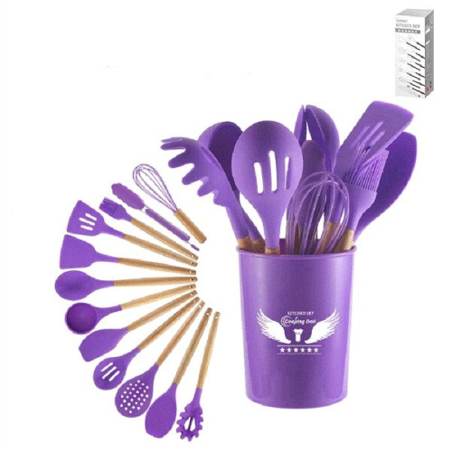 13pcs Silicone Cooking Utensils Set with Wooden Handles