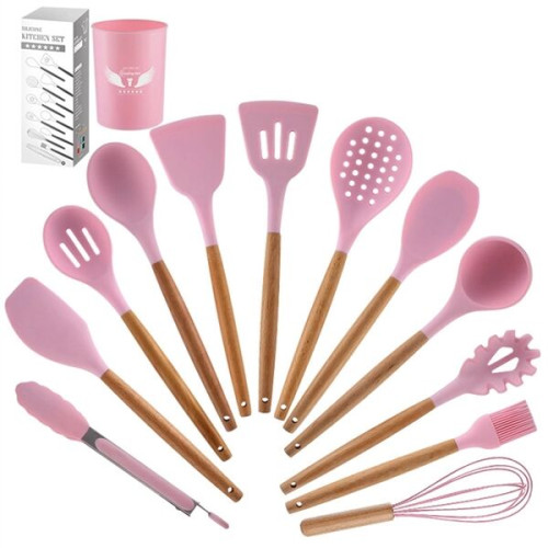13pcs Silicone Cooking Utensils Set with Wooden Handles