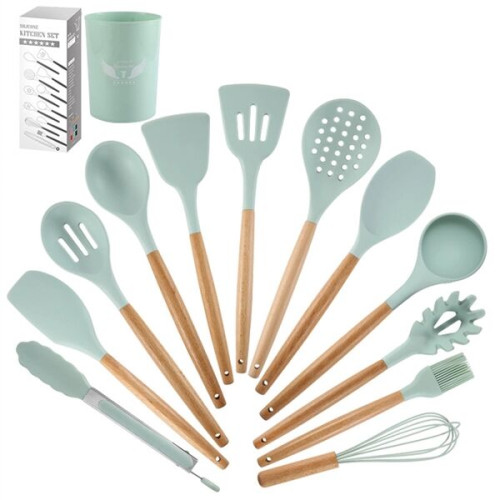 13pcs Silicone Cooking Utensils Set with Wooden Handles