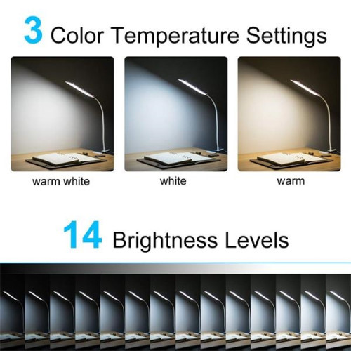 Desk Clamp LED Reading Lamp W/3 Color Temperatures And 14 Br