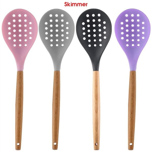 Silicone Cooking Or Serving Utensil With Wooden Handle