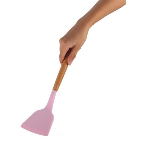 Silicone Cooking Or Serving Utensil With Wooden Handle