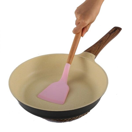 Silicone Cooking Or Serving Utensil With Wooden Handle
