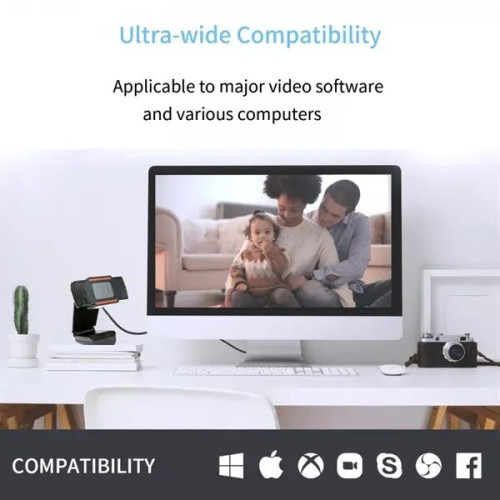 1080P USB Webcam with Microphone, Auto Light Correction