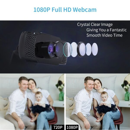 1080P USB Webcam with Microphone, Auto Light Correction