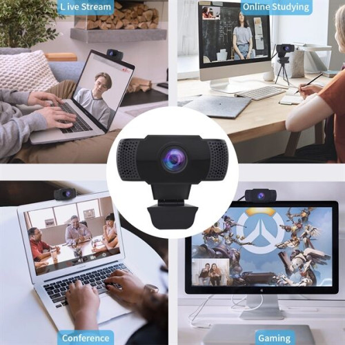 1080P USB Webcam with Microphone, Auto Light Correction
