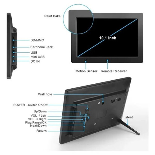 Memoria Digital Picture Frame 10.1" Screen Playing Slide