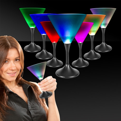 7 oz. Lighted LED Frosted Martini Glass with Black Base