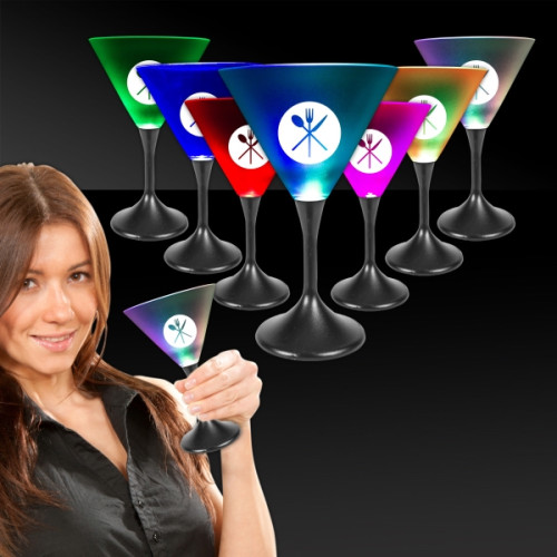 7 oz. Lighted LED Frosted Martini Glass with Black Base