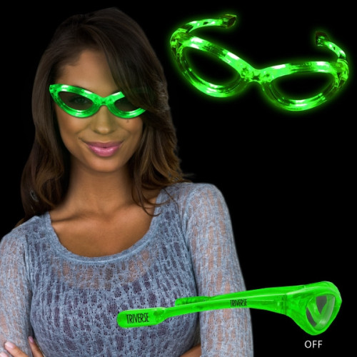 Green Light Up Glow Flashing LED Glasses