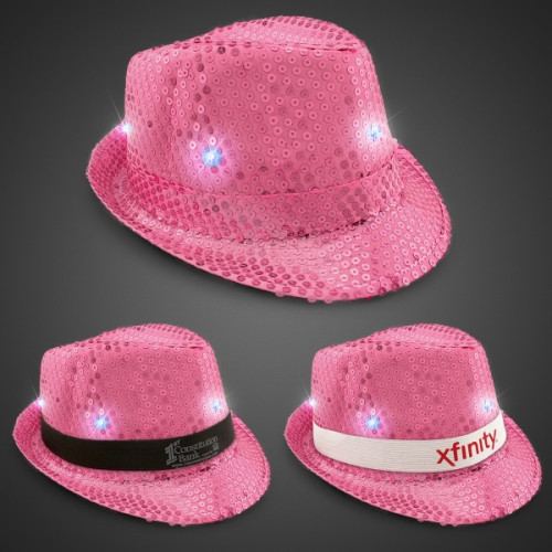 Pink Sequin LED Fedora with Imprinted Hat Band