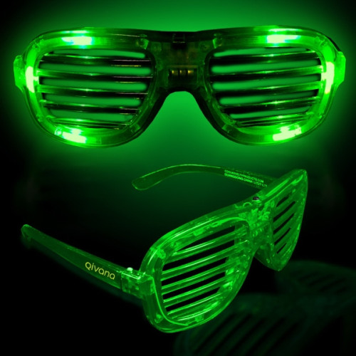 Green Light Up Glow LED Slotted Glasses